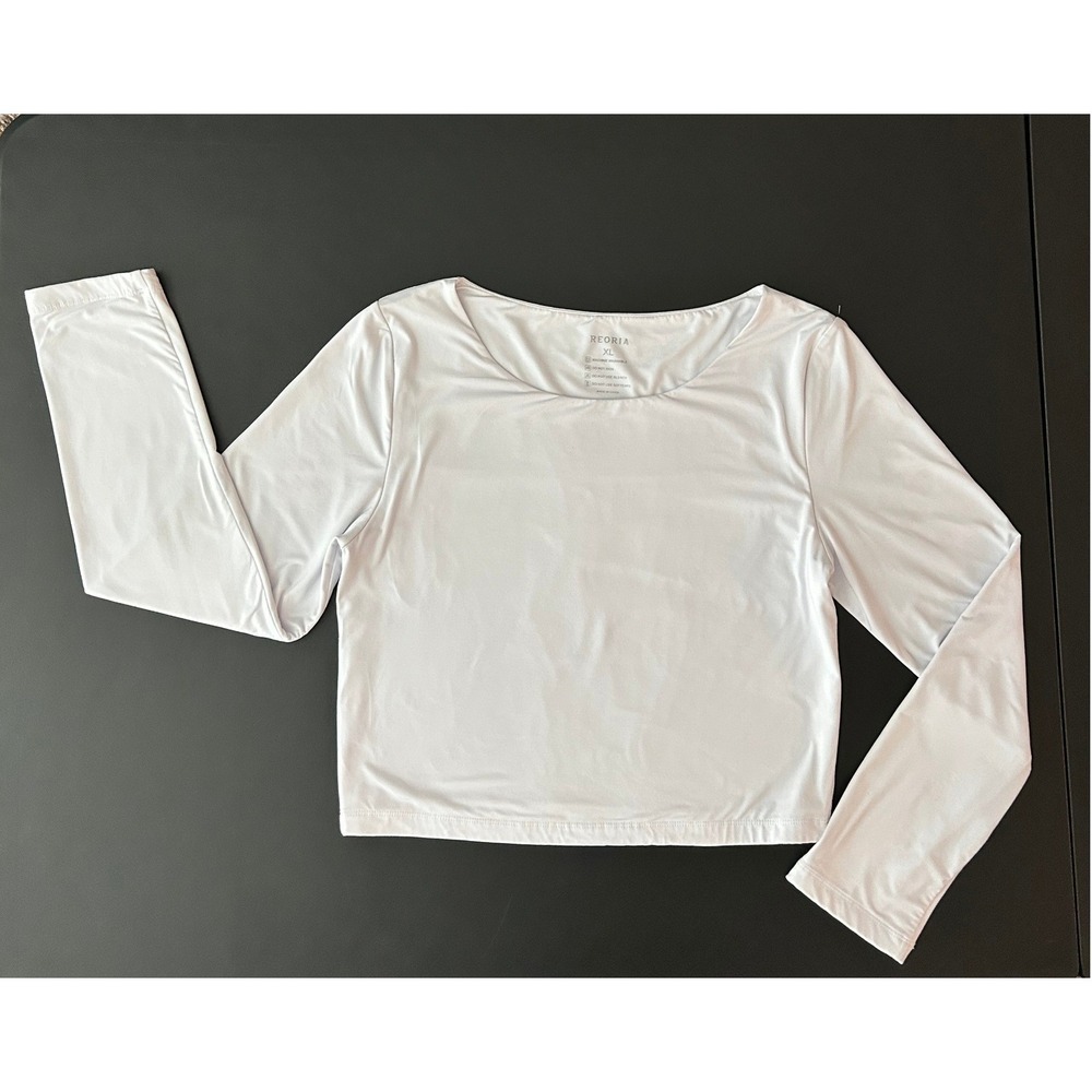 REORIA Womens White Long Sleeve Scoop Neck Crop Top Slim Fit Size XL (1318)